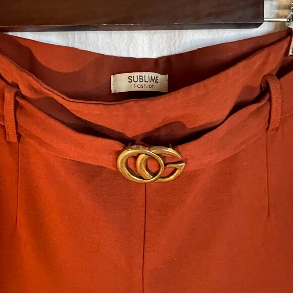 Orange brown skinny pants size L with fashion belt - Picture 2 of 7